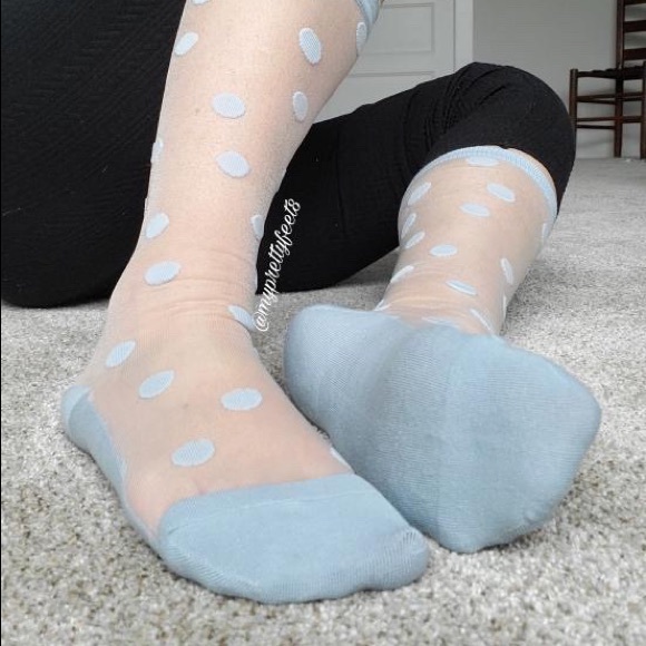 Blue Polka Knee High Sheer Socks - Picture 1 of 6